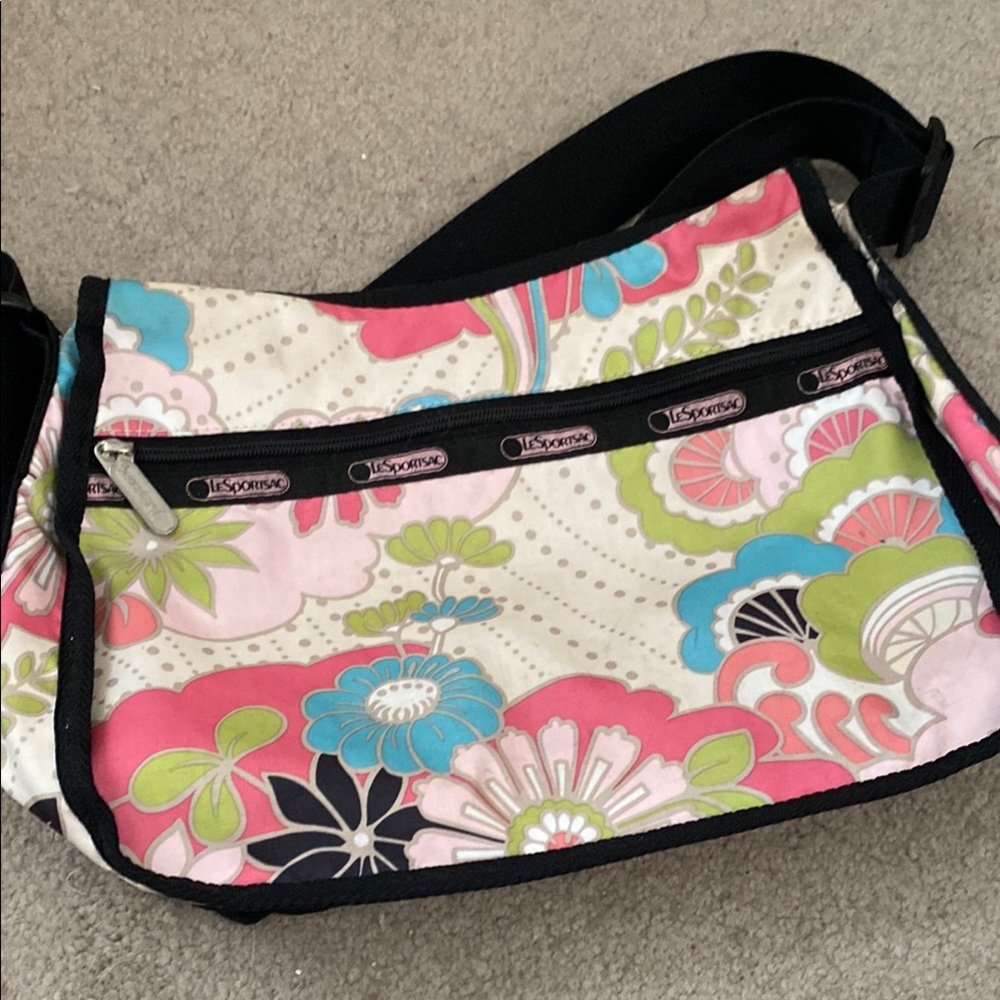 LeSportsac Pink and Blue Floral Shoulder Bag